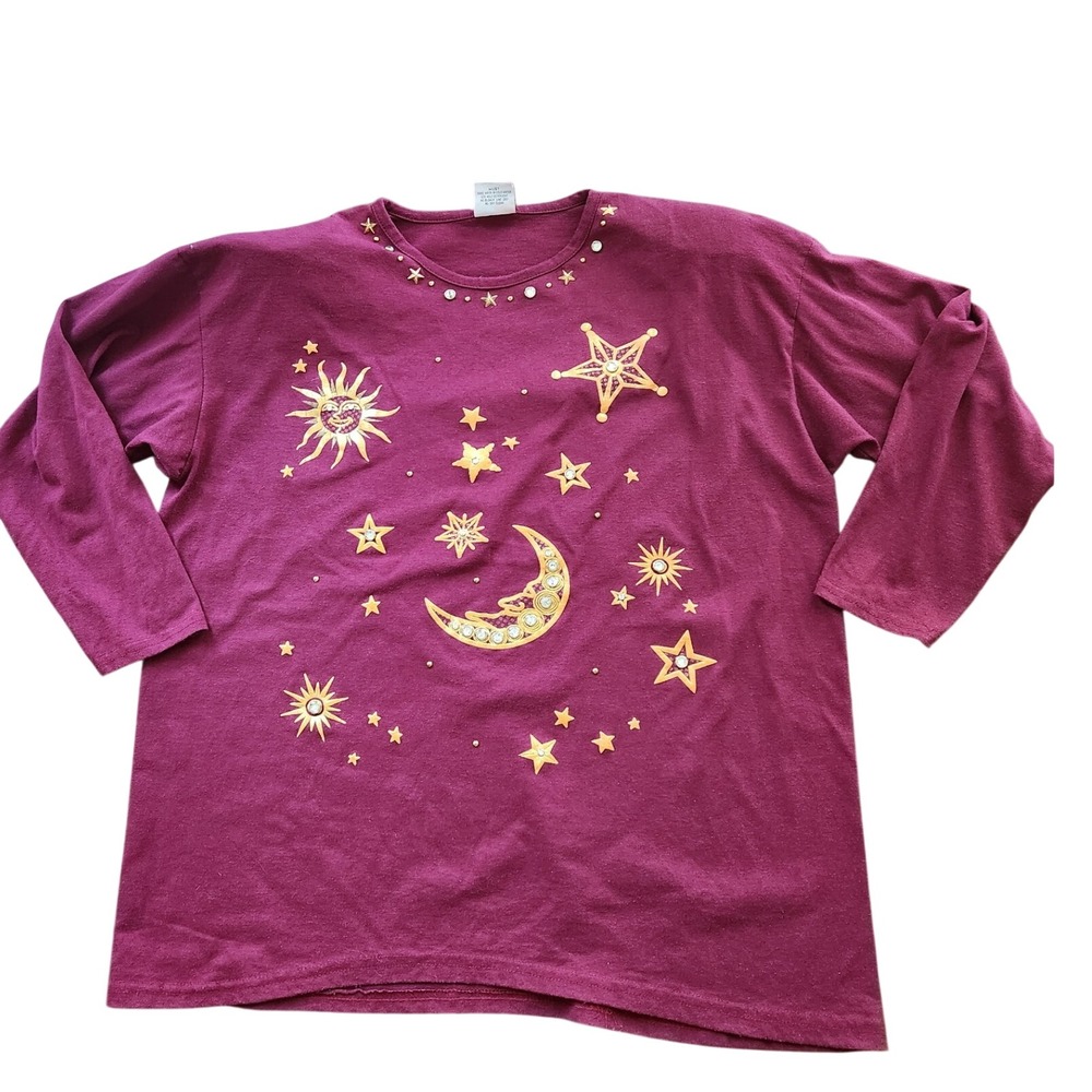 Focus 90s Celestial Top Whimsigoth Witchy Cosmic OS Burgundy Rhinestone  USA